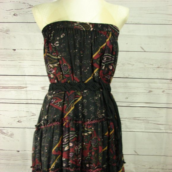 Black Deep Red Yellow Floral Flowing Layered Skirt - Picture 16 of 16